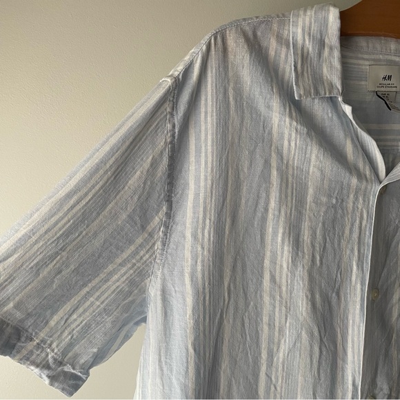 H&M Linen Cotton Striped Blue White Casual Button Down Shirt Mens Size XL - Picture 3 of 6